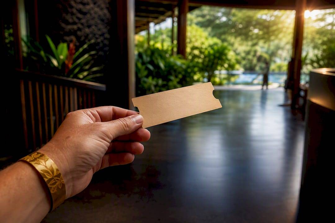 Traveler presenting Flight of Aloha admission ticket