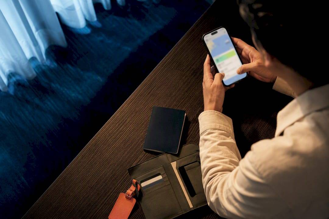 Traveler verifying international flight booking details