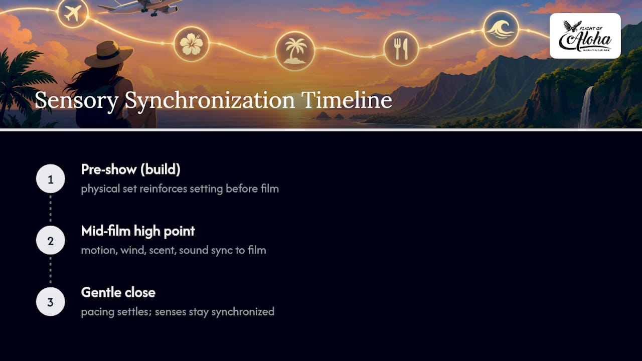 Four sensory cues synchronized with flight film