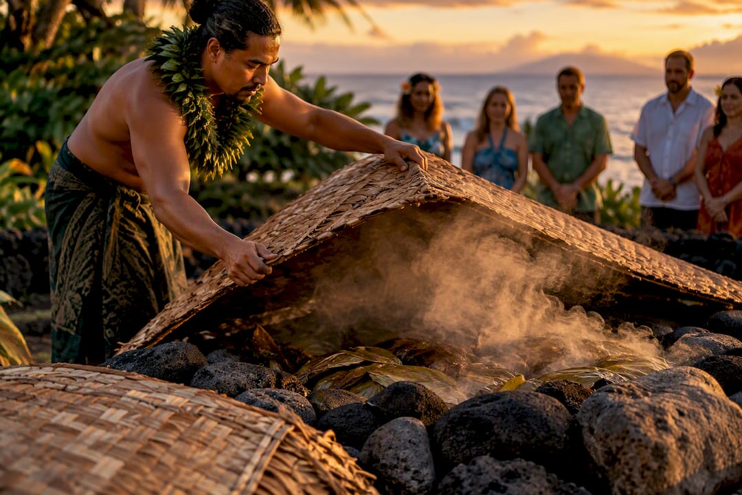 Imu ceremony at a Hawaiian luau