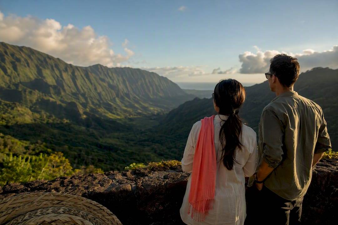 Visitors experiencing a Hawaiian destination landscape