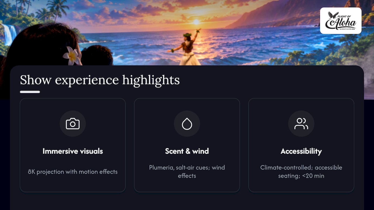What to expect in the shows: sights, scents, and story — overview diagram