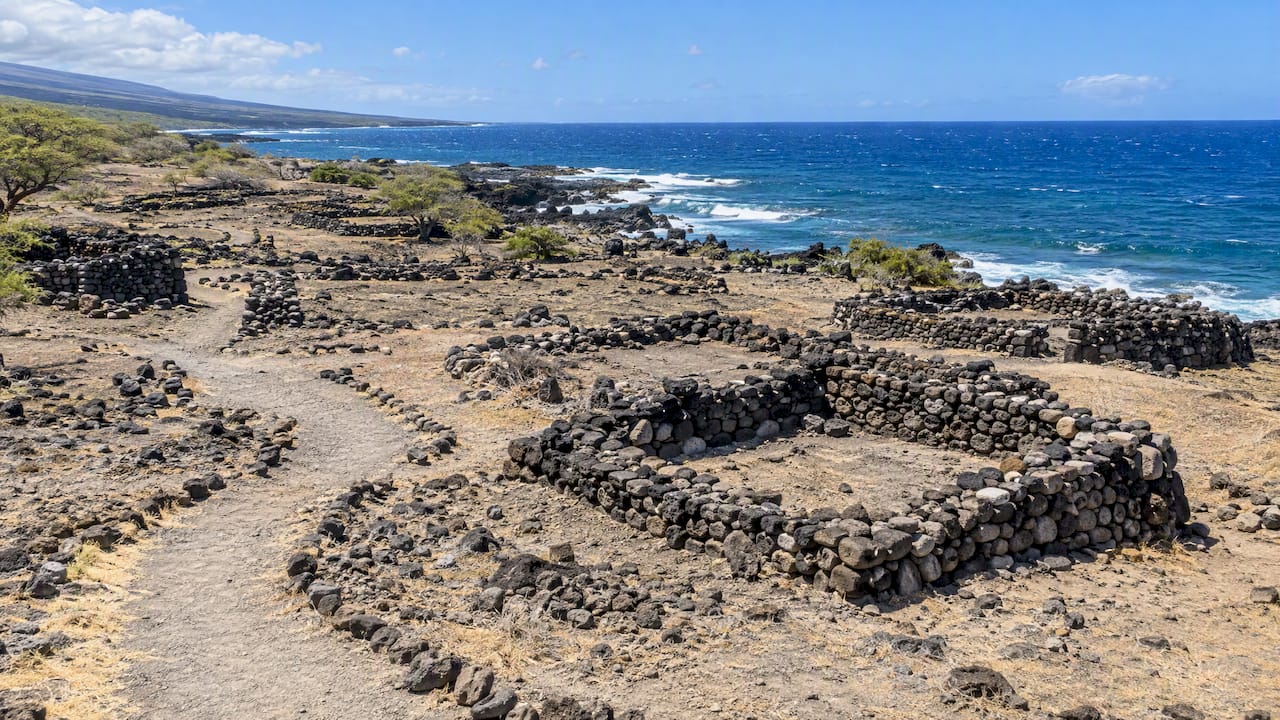 Stone remains at Lapakahi coastal settlement
