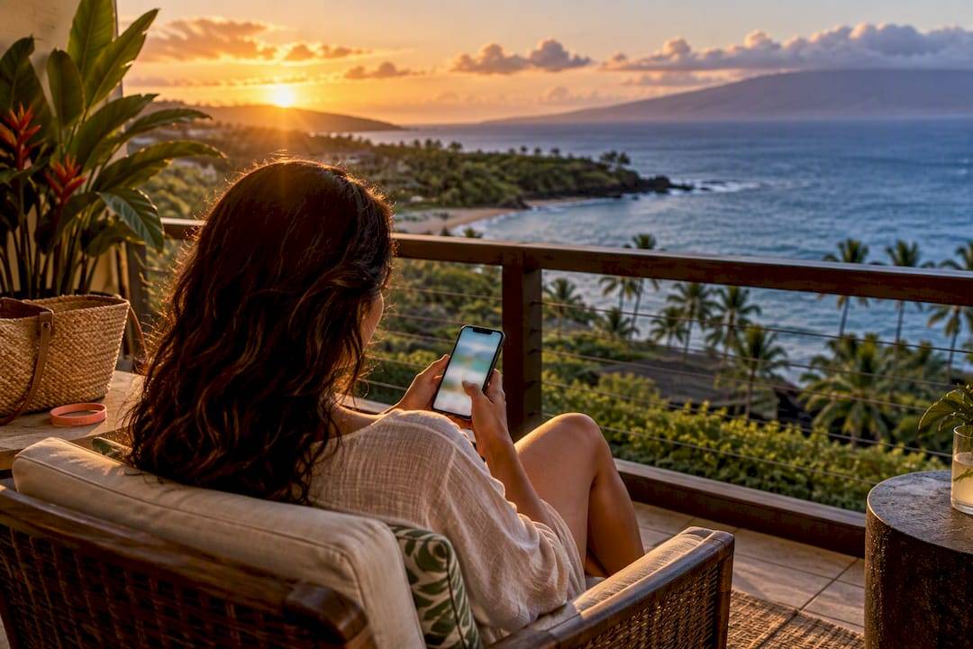 Traveler choosing Hawaiian attraction reservation
